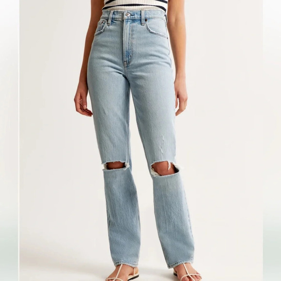 Abercrombie The 90s Straight Ultra High Rise Curve Love Jeans Destroyed Knees 26 - Picture 3 of 10